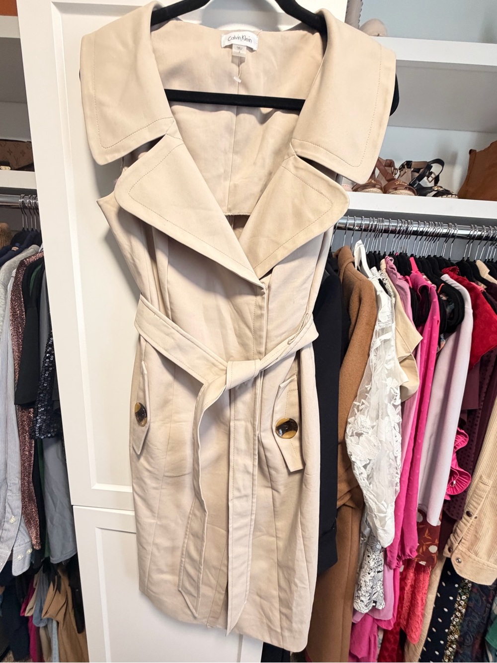 Calvin Klein Light Beige Sleeveless dress/Trench Coat with Belt